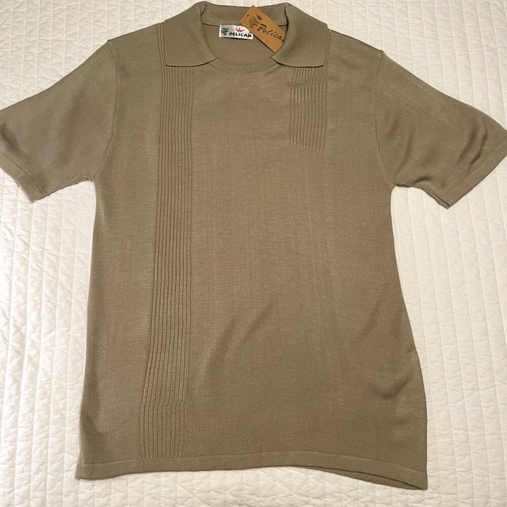 Pelican Knit Collared Khaki Short Sleeve Polo Shirt Mens Large